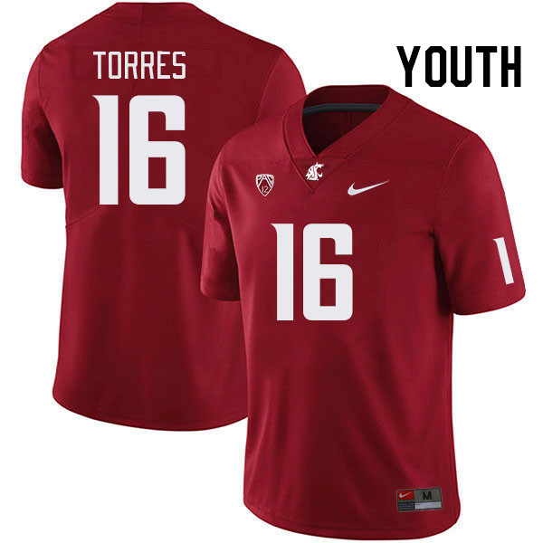 Youth #16 Ethan Torres Washington State Cougars College Football Jerseys Stitched Sale-Crimson